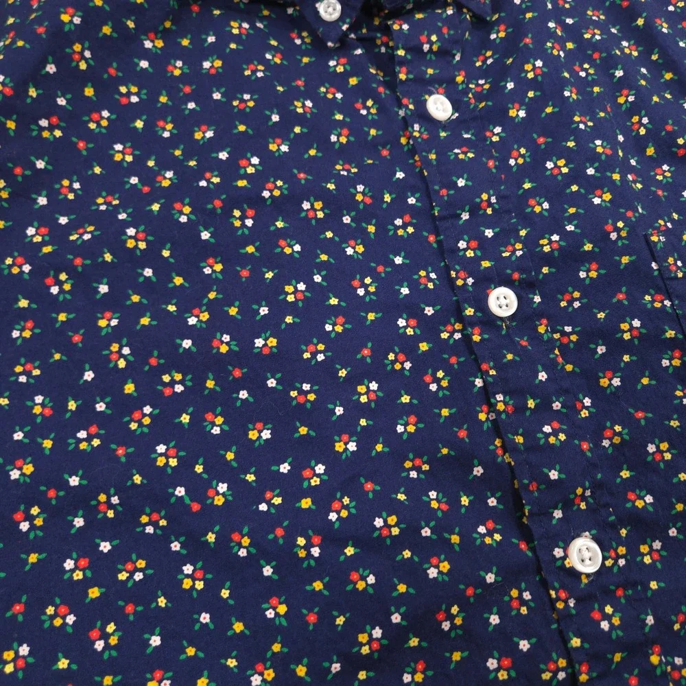 J Crew Flex Washed Shirt Mens XL Navy Floral AOP Stretch Short Sleeve Preppy